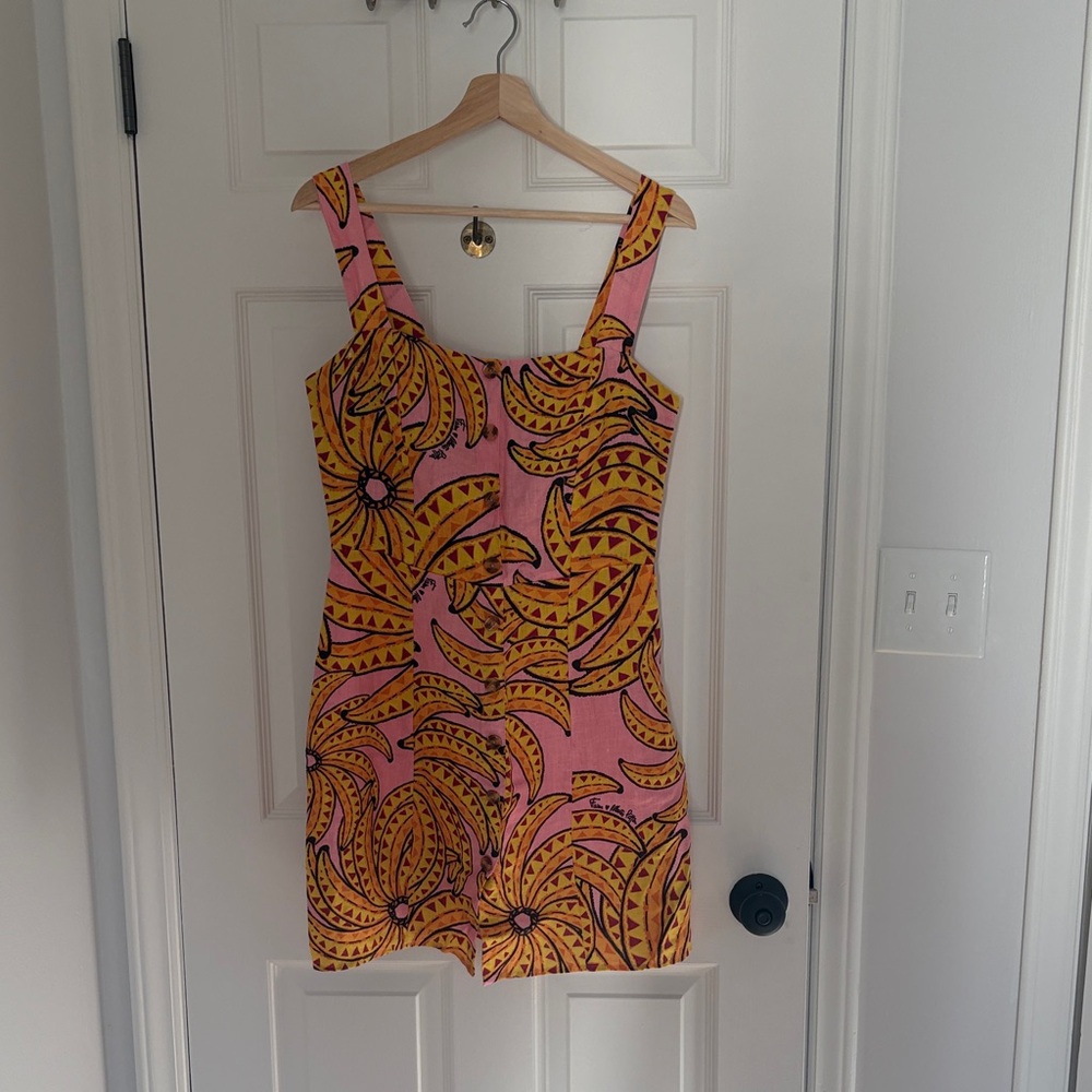 FARM Rio Pink Mini Dress with Yellow Tropical Motif